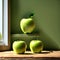 Serene Green Apples: Nature\\\'s Trio by Sunlit Window