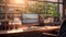 Serene Home Office with Urban View AI generated digital art