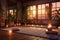 serene home yoga studio with candles and mat