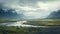 Serene Icelandic Landscape: A 3d Rendered River In Nadav Kander\\\'s Style