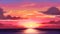 A serene illustration capturing the beauty of a sunset over a lake, featuring a mesmerizing display of vibrant shades of orange,