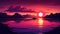 A serene illustration capturing the beauty of a sunset over a lake, featuring a mesmerizing display of vibrant shades of orange,