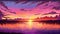 A serene illustration capturing the beauty of a sunset over a lake, featuring a mesmerizing display of vibrant shades of orange,