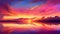 A serene illustration capturing the beauty of a sunset over a lake, featuring a mesmerizing display of vibrant shades of orange,