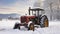 The Serene Image of an Age-Old Tractor Nestled in a Snowy Embrace