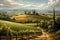 A serene image of the Tuscan countryside, with rolling hills, vineyards, and cypress trees, depicting the tranquility and beauty