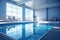 A serene indoor pool surrounded by azure walls, evoking a sense of tranquility and calmness. The perfect retreat for