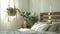 A serene and inviting bedroom featuring a beautiful hanging macrame planter filled with lush succulents adding a touch