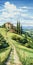 Serene Italian Landscape: A Detailed Farmhouse In Green Academia