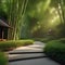 A serene Japanese bamboo garden with bamboo groves and peaceful pathways1