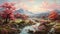 Serene Japanese Countryside Rolling Hills, Blooming Wildflowers, and a Traditional Wooden Bridge by AI generated