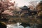 Serene Japanese Garden and Traditional House. Generative AI