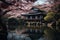 Serene Japanese Garden and Traditional House. Generative AI