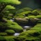 A serene Japanese moss garden with delicate moss-covered rocks and a tranquil pond3