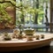 Serene Japanese Tea Ceremony Room with Sculpted Porcelain Teaware