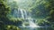 Serene jungle waterfall in high definition lush greenery, misty cascades, vibrant hues