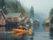 Serene Kayaking in Misty Lake Village