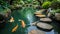 Serene koi pond with stepping stones