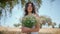 Serene lady admiring bouquet at spikelet meadow zoom on. Woman enjoying flowers