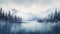 Serene Lake: Abstract Digital Painting Of A Misty Tundra Landscape