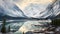 A serene lake nestled amidst snow-covered mountains, offering a picturesque view of natural beauty and tranquility, An Alaskan