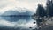 Serene Lake With Pine Trees And Snow-capped Mountains