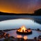 A serene lakeside campfire under a starry night sky2
