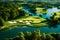 A serene, lakeside golf course with impeccably manicured greens,