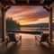 A serene lakeside retreat with a dock, kayaks, and a view of the sunset Peaceful and idyllic setting5