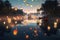 serene landscape with floating lanterns, a subtle and magical dreamworld
