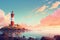 Serene Lighthouse morning background. Generate Ai
