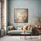 Serene Living Room With Brick Walls And Blue Accents