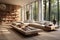 Serene living room, light walls and floors. Natural light through expansive windows