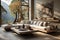 Serene living room, light walls and floors. Natural light through expansive windows