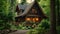 A serene log cabin nestled in the middle of a lush forest, offering a tranquil retreat in natures embrace, A rustic log cabin