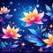 Serene lotus flowers on blue background adorned with stars. Starry background adds sense of mystery, magic to overall