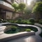 A serene meditation garden in the midst of a bustling cyber city, creating a peaceful contrast3