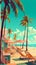 Serene Miami Beach Scene with Sunbathers. Generative ai