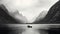 Serene Minimalism: Black And White Canoeing In The Mountains