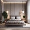 A serene minimalist bedroom with neutral tones and soft, diffused lighting1