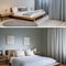 A serene and minimalist bedroom with a platform bed, sheer curtains, and a soothing color scheme of neutrals and pastels4, Gener