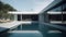A serene minimalist exterior featuring a large water pool. AI generated