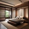 A serene and modern Japanese bedroom with a low platform bed and sliding doors2