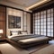 A serene and modern Japanese bedroom with sliding shoji screens and tatami mats1