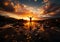 A Serene Moment at Sunset: A Person Standing on a Beach, Enjoying the Calm and Beauty