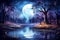 Serene moonlit night scene self care background