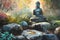 Serene Morning: Buddha Statue with Pastel Dawn