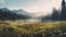 Serene Mountain Lake With Wild Flowers - Hazy Romanticism In 8k Resolution