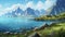 Serene Mountain Landscape In Lofoten - Digital Background Paper