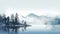 Serene Mountain Reflection In Fog: Realistic Rendering With Tranquil Woodland Imagery